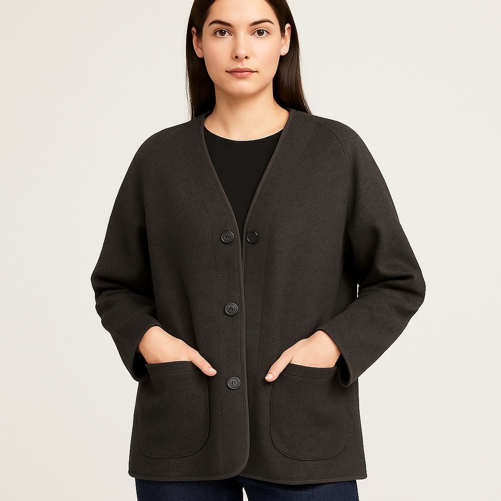 Uniqlo Wool‎ Blend Jacket L NWOT Oversized Minimalist Quiet Luxury Charcoal Coat